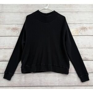 The North Face Sweater Women XL Black Waffle Knit Mock Neck Cotton Pullover